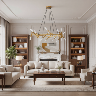 Sunvega Gold Modern Chandelier Light Fixture with Frosted Tubes and Adjustable Height