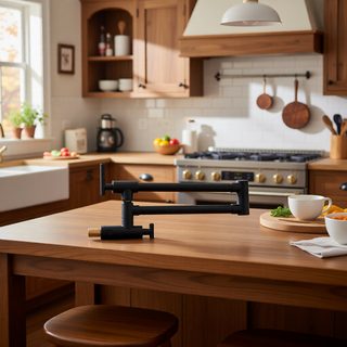 Sunvega Brass Wall Mounted Pot Filler Faucet with Stretchable Double Joint Swing Arms