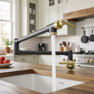 Sunvega Brass Wall Mounted Pot Filler Faucet with Stretchable Double Joint Swing Arms