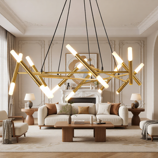 Sunvega Gold Modern Chandelier Light Fixture with Frosted Tubes and Adjustable Height