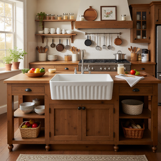 Sunvega 33 Inch White Porcelain Ceramic Farmhouse Kitchen Sink Workstation with Reversible Apron