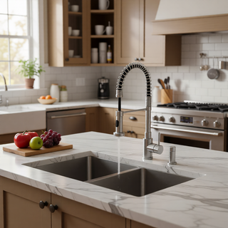 Sunvega 33 Inch White Porcelain Ceramic Farmhouse Kitchen Sink Workstation with Reversible Apron