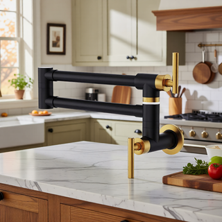 Sunvega Brass Wall Mounted Pot Filler Faucet with Stretchable Double Joint Swing Arms