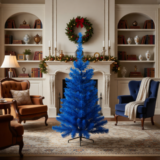 Sunvega Pencil Artificial Xmas Tree with Faux Snow Flocked Full Branch Tips Flame-retardant