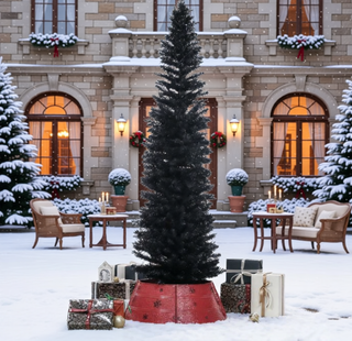Sunvega Pencil Artificial Xmas Tree with Faux Snow Flocked Full Branch Tips Flame-retardant
