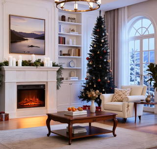 Sunvega Pencil Artificial Xmas Tree with Faux Snow Flocked Full Branch Tips Flame-retardant