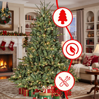 Sunvega 7FT Full-Shape Pre-Lit Christmas Tree with 750 UL Lights and Hinged Structure