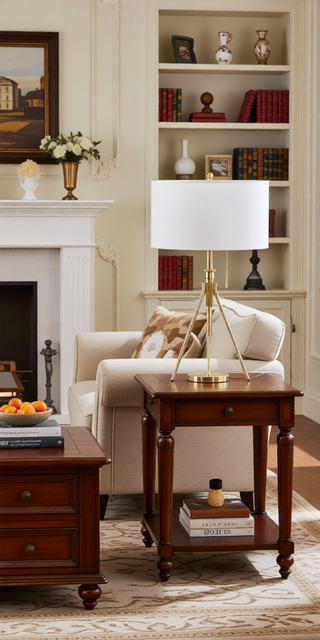 Sunvega Adjustable Tripod Table Lamp with Brushed Nickel Base and Fabric Shade