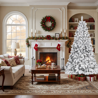 Sunvega Snow-Kissed Flocked Christmas Tree with 888 Tips and Pine Cones