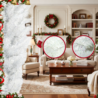 Sunvega Pencil Artificial Xmas Tree with Faux Snow Flocked Full Branch Tips Flame-retardant