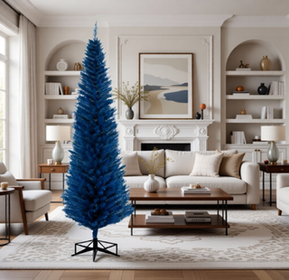 Sunvega Pencil Artificial Xmas Tree with Faux Snow Flocked Full Branch Tips Flame-retardant