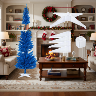 Sunvega Pencil Artificial Xmas Tree with Faux Snow Flocked Full Branch Tips Flame-retardant