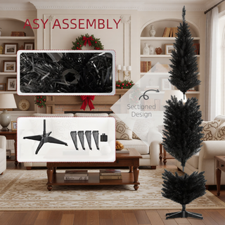 Sunvega Pencil Artificial Xmas Tree with Faux Snow Flocked Full Branch Tips Flame-retardant