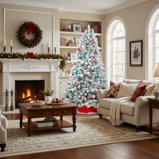 Sunvega Snow-Kissed Flocked Christmas Tree with 888 Tips and Pine Cones