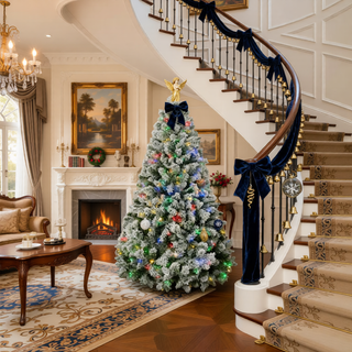 Sunvega Pencil Artificial Xmas Tree with Faux Snow Flocked Full Branch Tips Flame-retardant