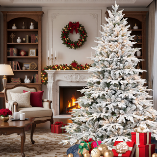 Sunvega 5ft Pre-Lit Flocked Artificial Christmas Tree with 300 Warm White Lights