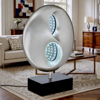 Sunvega Satin Copper Finish Metal Water Dancing Table Lamp with Fabric Shade