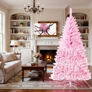 Sunvega Pencil Artificial Xmas Tree with Faux Snow Flocked Full Branch Tips Flame-retardant