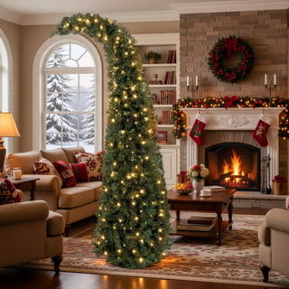 Sunvega Pencil Artificial Xmas Tree with Faux Snow Flocked Full Branch Tips Flame-retardant