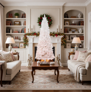 Sunvega Pencil Artificial Xmas Tree with Faux Snow Flocked Full Branch Tips Flame-retardant
