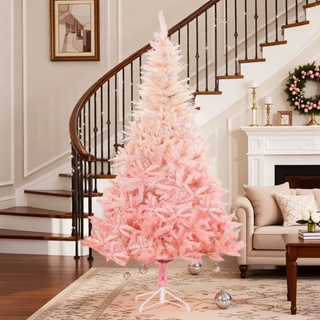Sunvega Pencil Artificial Xmas Tree with Faux Snow Flocked Full Branch Tips Flame-retardant