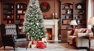 Sunvega Snow-Dusted Christmas Tree with Red Berries Pine Cones for Natural Holiday Decoration