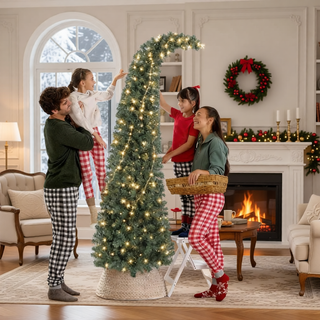 Sunvega Pencil Artificial Xmas Tree with Faux Snow Flocked Full Branch Tips Flame-retardant