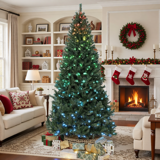 Sunvega Pencil Artificial Xmas Tree with Faux Snow Flocked Full Branch Tips Flame-retardant