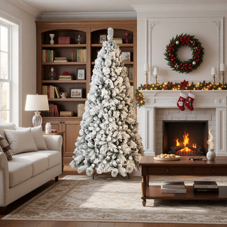 Sunvega Snowy Flocked 7FT Christmas Tree with 450 Warm White LED Lights and 1060 Tips