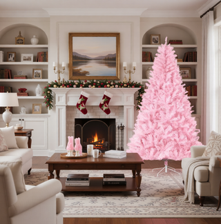 Sunvega Pencil Artificial Xmas Tree with Faux Snow Flocked Full Branch Tips Flame-retardant