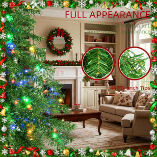 Sunvega Pencil Artificial Xmas Tree with Faux Snow Flocked Full Branch Tips Flame-retardant