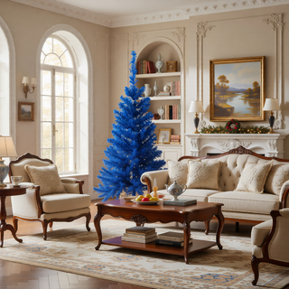 Sunvega Pencil Artificial Xmas Tree with Faux Snow Flocked Full Branch Tips Flame-retardant