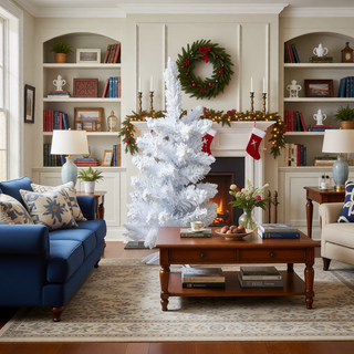 Sunvega Pencil Artificial Xmas Tree with Faux Snow Flocked Full Branch Tips Flame-retardant