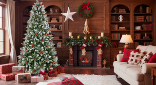 Sunvega Snow-Dusted Christmas Tree with Red Berries Pine Cones for Natural Holiday Decoration