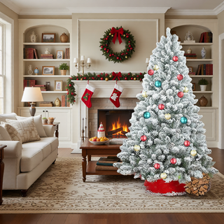 Sunvega Snow-Kissed Flocked Christmas Tree with 888 Tips and Pine Cones