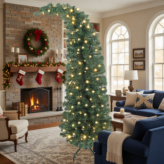 Sunvega Pencil Artificial Xmas Tree with Faux Snow Flocked Full Branch Tips Flame-retardant
