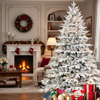Sunvega 5ft Pre-Lit Flocked Artificial Christmas Tree with 300 Warm White Lights