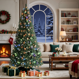 Sunvega Pencil Artificial Xmas Tree with Faux Snow Flocked Full Branch Tips Flame-retardant