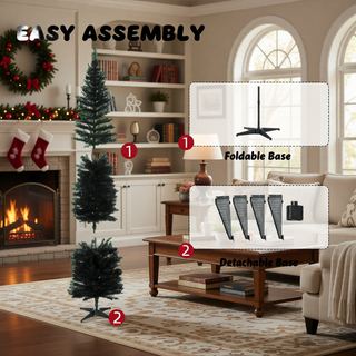 Sunvega Pencil Artificial Xmas Tree with Faux Snow Flocked Full Branch Tips Flame-retardant