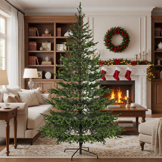 Sunvega Pencil Artificial Xmas Tree with Faux Snow Flocked Full Branch Tips Flame-retardant