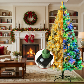 Sunvega Pencil Artificial Xmas Tree with Faux Snow Flocked Full Branch Tips Flame-retardant