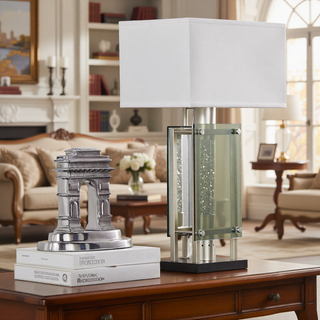 Sunvega Satin Copper Finish Metal Water Dancing Table Lamp with Fabric Shade