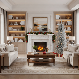 Sunvega Pencil Artificial Xmas Tree with Faux Snow Flocked Full Branch Tips Flame-retardant