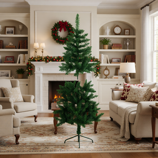 Sunvega Pencil Artificial Xmas Tree with Faux Snow Flocked Full Branch Tips Flame-retardant