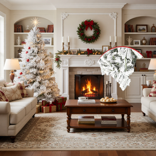 Sunvega Pencil Artificial Xmas Tree with Faux Snow Flocked Full Branch Tips Flame-retardant