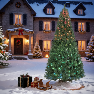 Sunvega Pencil Artificial Xmas Tree with Faux Snow Flocked Full Branch Tips Flame-retardant