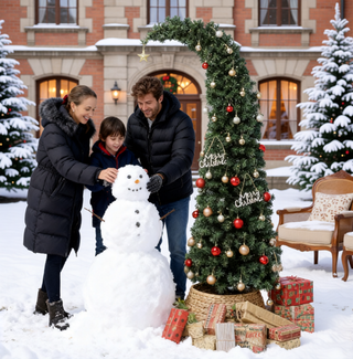 Sunvega Pencil Artificial Xmas Tree with Faux Snow Flocked Full Branch Tips Flame-retardant