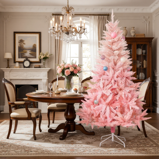 Sunvega Pencil Artificial Xmas Tree with Faux Snow Flocked Full Branch Tips Flame-retardant