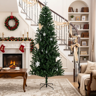 Sunvega Pencil Artificial Xmas Tree with Faux Snow Flocked Full Branch Tips Flame-retardant