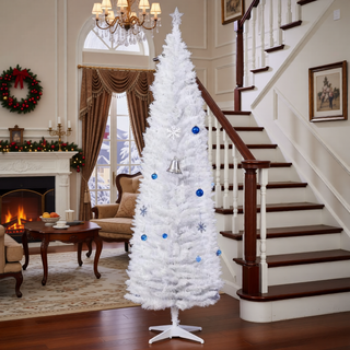 Sunvega Pencil Artificial Xmas Tree with Faux Snow Flocked Full Branch Tips Flame-retardant